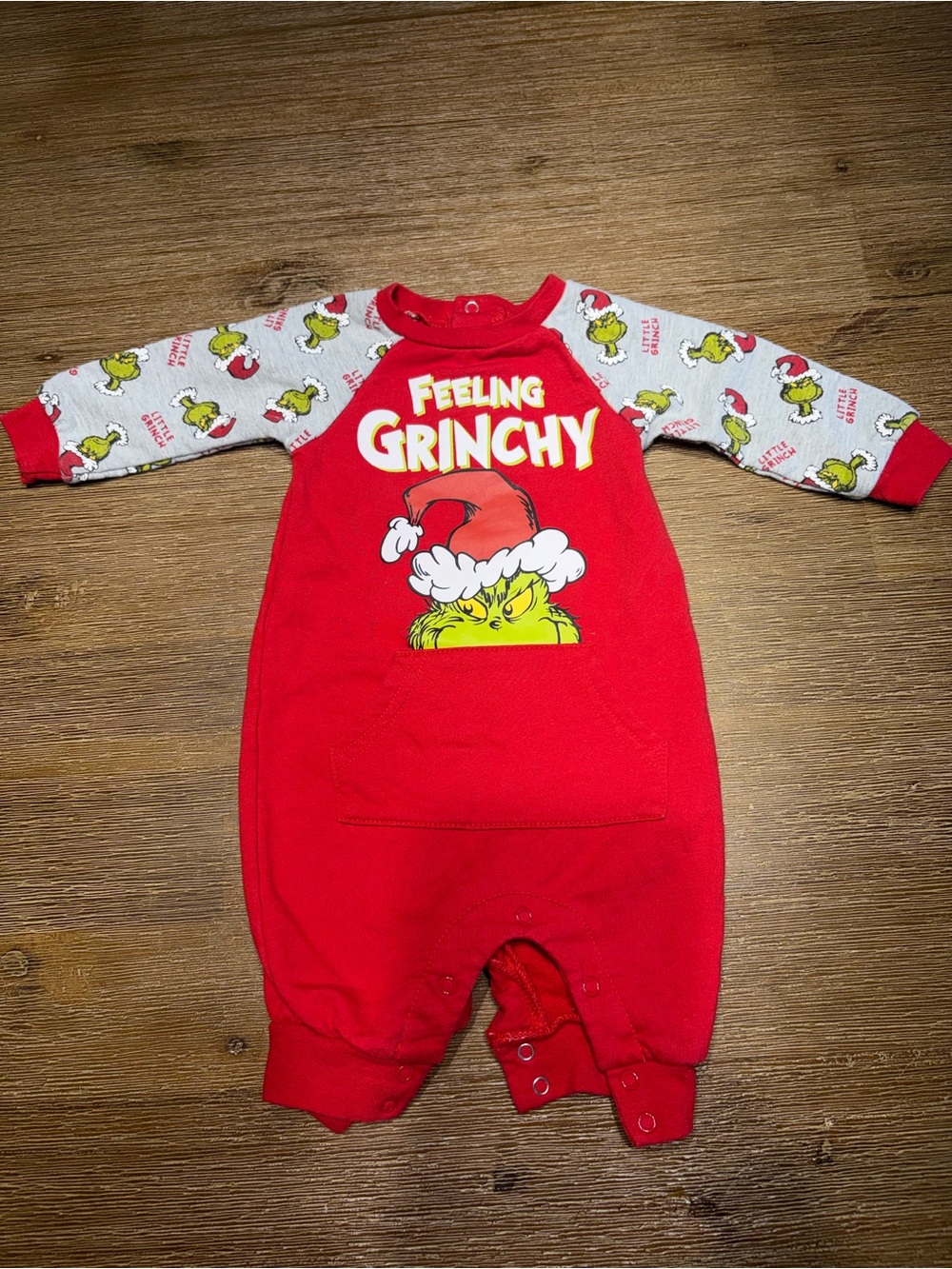 Feeling Grinchy Red Baby One-Piece PJs - 0/3 months